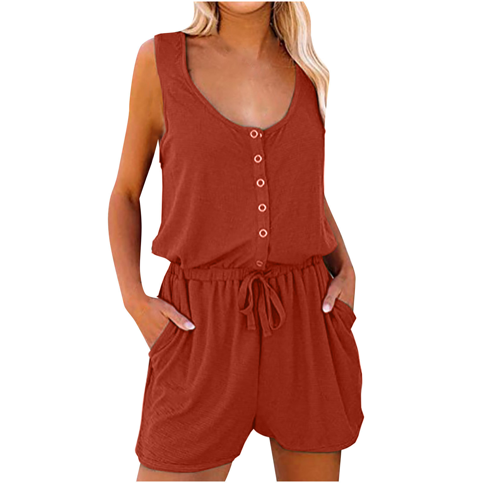 Monos Cortos de Algodón para Mujer, Shorts de Verano con Botones y Cintura Elástica con Cordón... | Walmart (US)