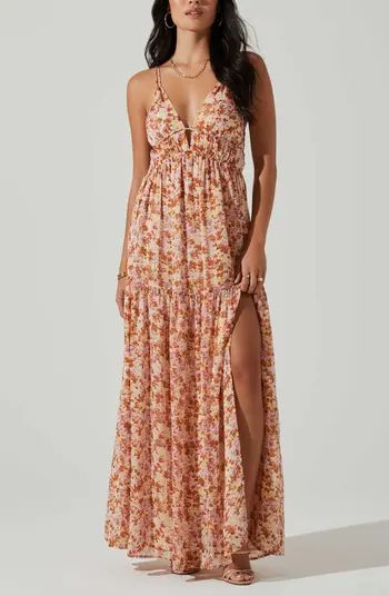 Ryliana Floral Lace-Up Tie Back Maxi Dress | Nordstrom Rack