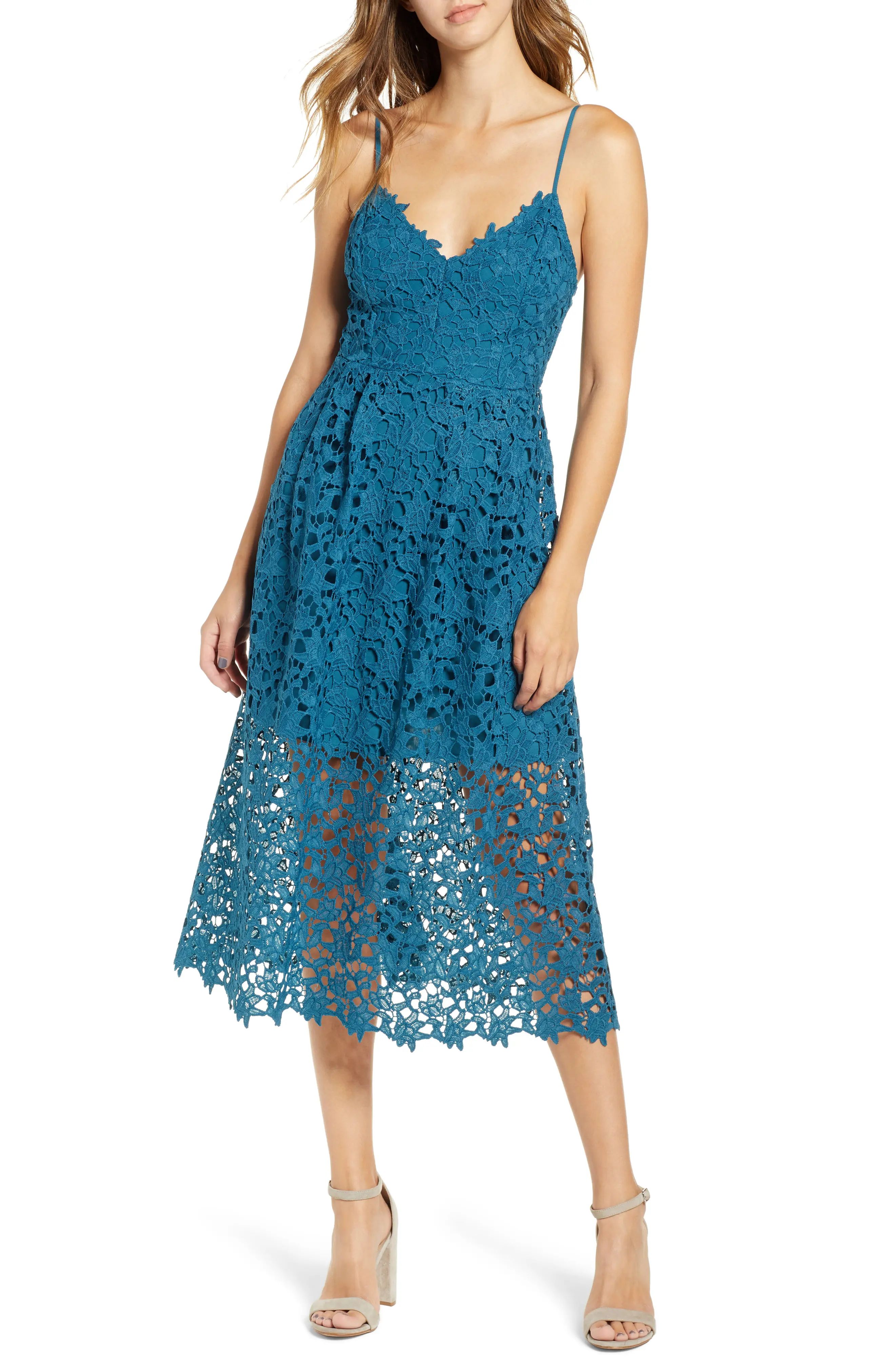 Women's Astr The Label Lace Midi Dress, Size X-Small - Blue/green | Nordstrom