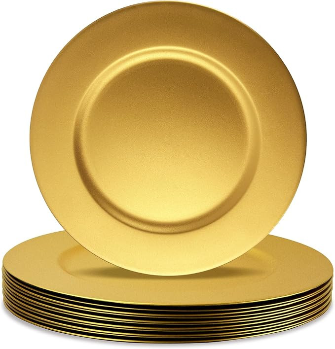 Cheardia 12 Pack Plastic Gold Charger Plates, 13 Inch Round Decorative Serving Dinner Charger Pla... | Amazon (US)