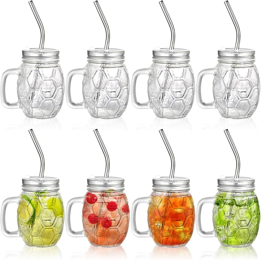 Hiceeden 8 Pack Glass Mason Jars with Lids and Straws, 16 Oz Mason Jar Drinking Glasses with Hand... | Amazon (US)
