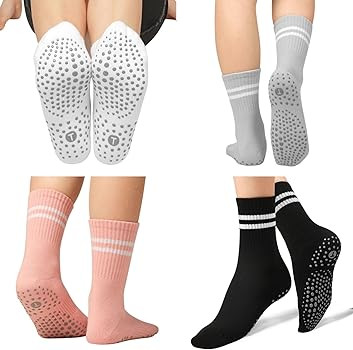 Toes Home Pilates Socks for Women with Non Slip Grippers, Yoga Crew Socks for Barre Hospital Stic... | Amazon (US)