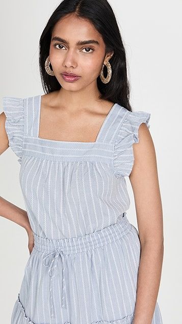 Striped Flutter-Sleeve Cross-Back Top | Shopbop