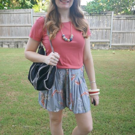 Thrifted outfit with my red tee, printed shorts, cream resin bangles, necklace and Stella McCartney falabella bag all opshop finds ❤️

#LTKaustralia #LTKitbag