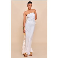 White Textured Frayed Mid Rise Maxi Skirt | PrettyLittleThing US