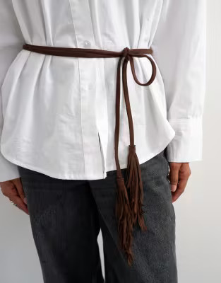 \u203a Topshop fringed cord suedette belt in chocolate | ASOS (Global)