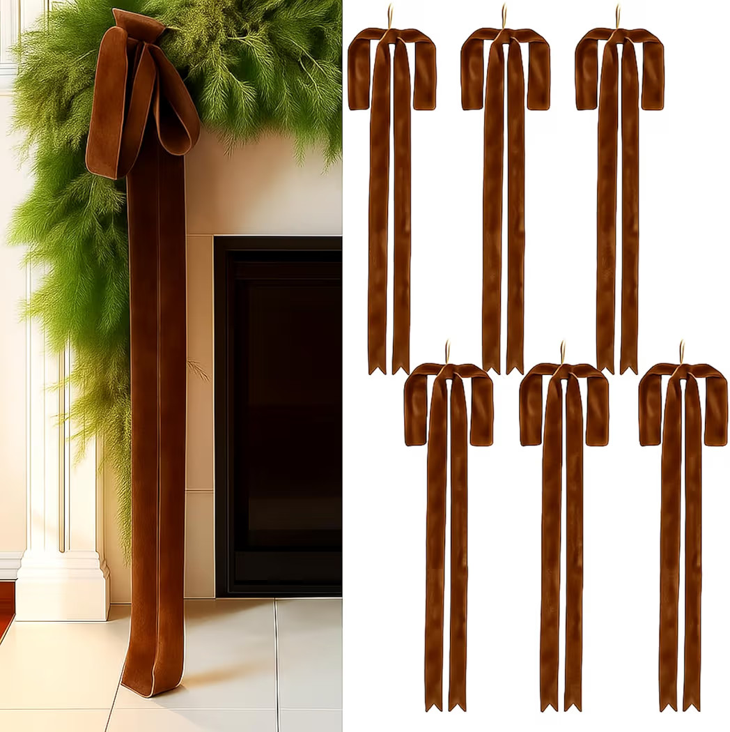 Janinka 6 Pcs Light Brown Velvet Christmas Swag Bow 31.5 x 23.6 inch Large Neutral Christmas Orna... | Amazon (US)