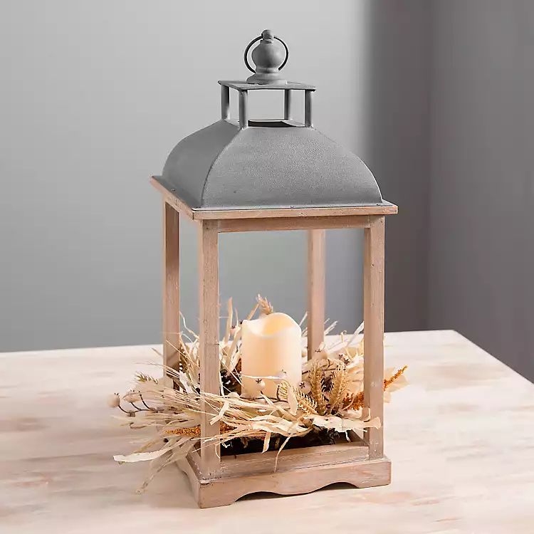 New!Metal and Wood Fall Floral LED Lantern | Kirkland's Home