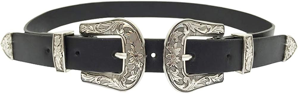 Women's Belt Western Vintage Style Genuine Leather Belt Two Buckles Waist Belts for Jeans Dress P... | Amazon (US)