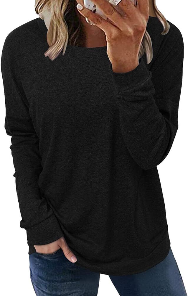 ONLYSHE Womens Crewneck Sweatshirt Casual Loose Fitting Tops Long Sleeve T Shirt | Amazon (US)