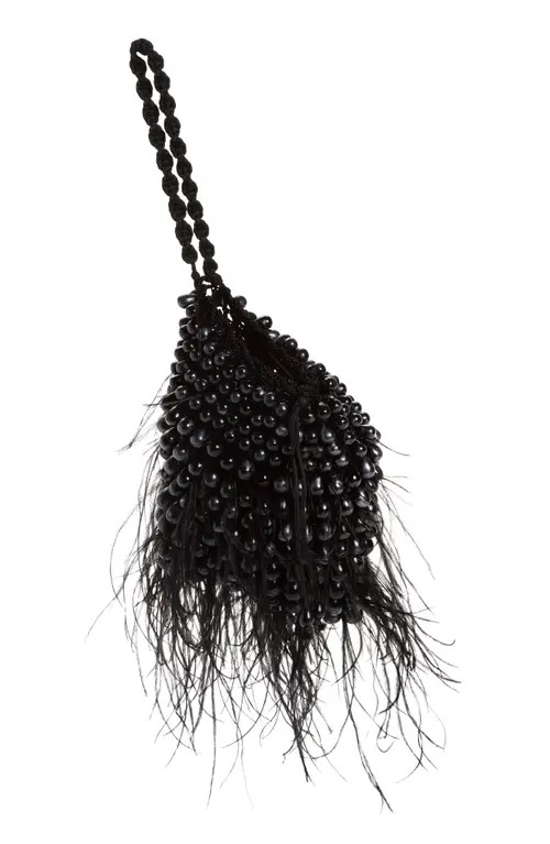 Cult Gaia Dory Bead & Ostrich Feather Wristlet in Black at Nordstrom | Nordstrom