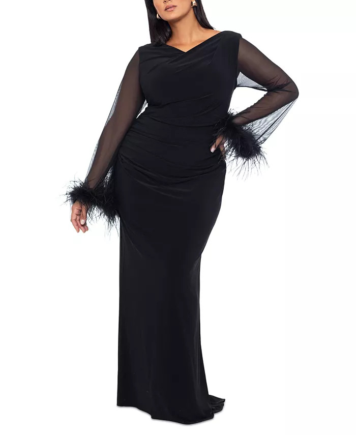 Plus Size Feather-Cuff Sheath Gown | Macy's