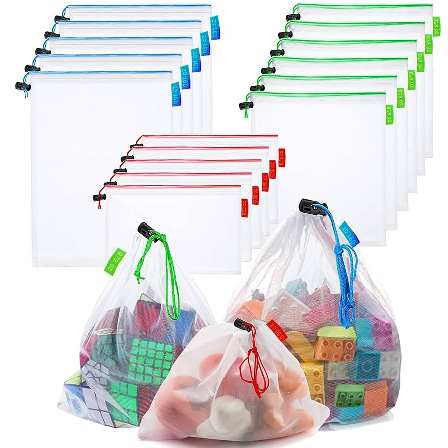 16 Pcs Mesh Small Toy Bags for Storage, 3 Sizes Reusable Mesh Drawstring Produce Bags Puzzle Bag ... | Amazon (US)