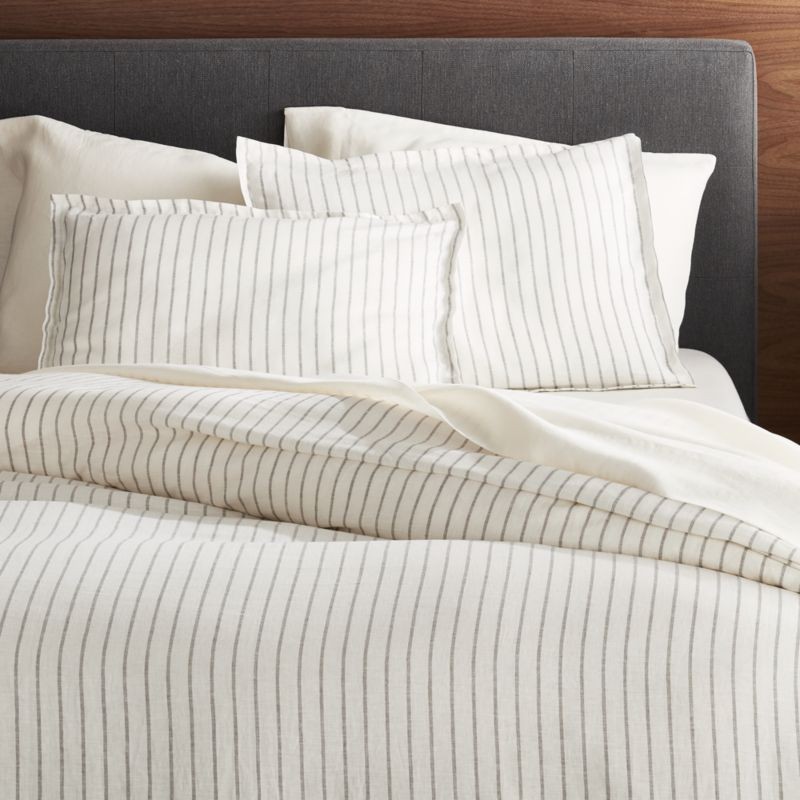 Linen Wide Stripe Warm White Full/Queen Duvet Cover + Reviews | Crate and Barrel | Crate & Barrel