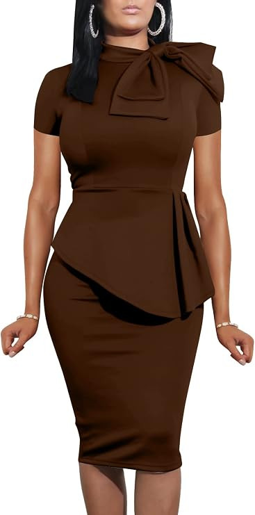 LAGSHIAN Women Fashion Peplum Bodycon Short Sleeve Bow Club Ruffle Pencil Party Dress | Amazon (US)