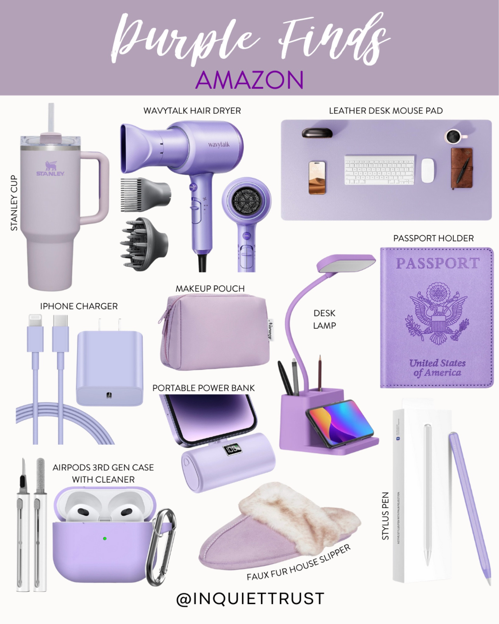 Here are some of my purple finds on tech, beauty, travel, and more!
#hairstylingtools #wfhessentials #travelmusthave #amazonfinds

#LTKbeauty #LTKGiftGuide #LTKhome