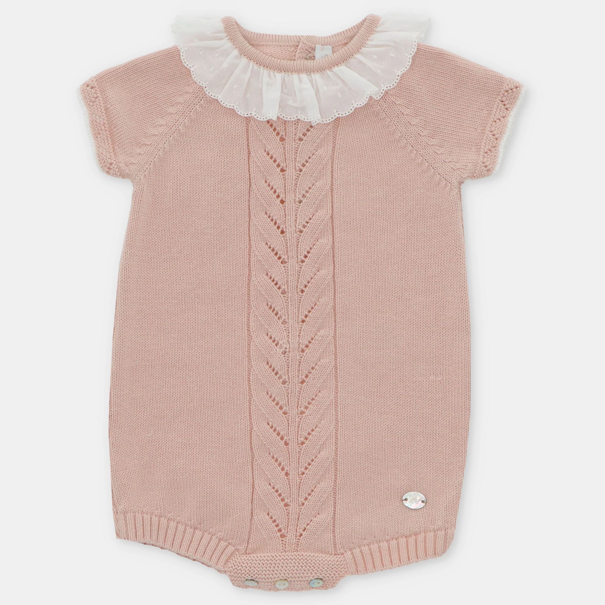 Rose Knit Romper with White Ruffle Collar | Four and Twenty Sailors