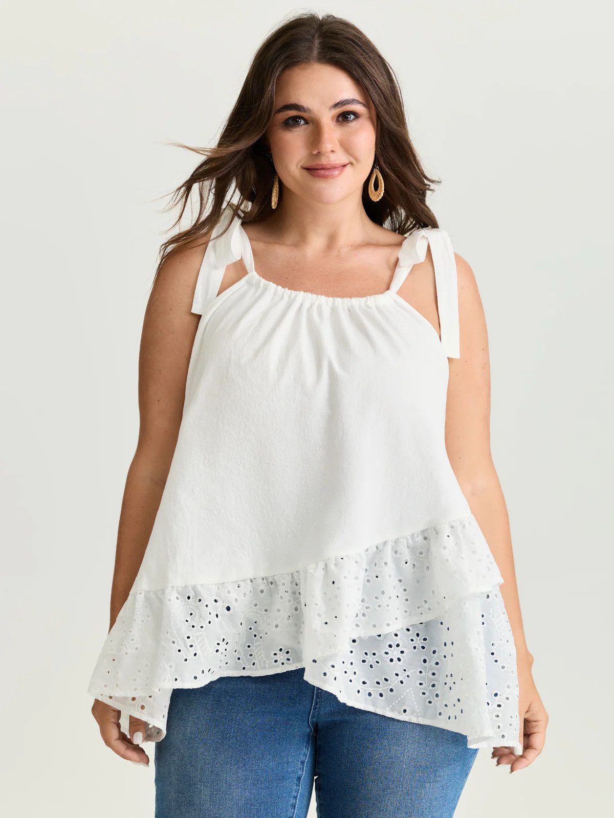 Cotton Overlap Ruffled Hem Shoulder-Tie Tank Top | Bloomchic