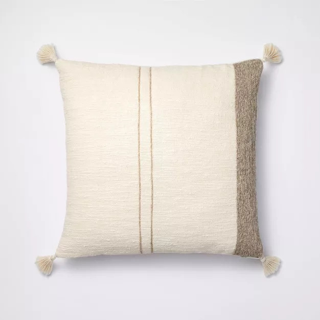 Striped Jute Embroidered Square Throw Pillow Cream/Neutral - Threshold™ designed with Studio Mc... | Target