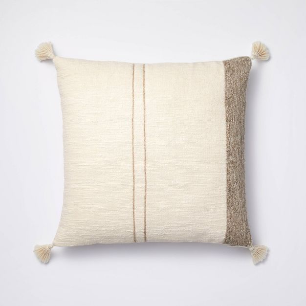 Striped Jute Embroidered Square Throw Pillow Cream/Neutral - Threshold&#8482; designed with Studi... | Target