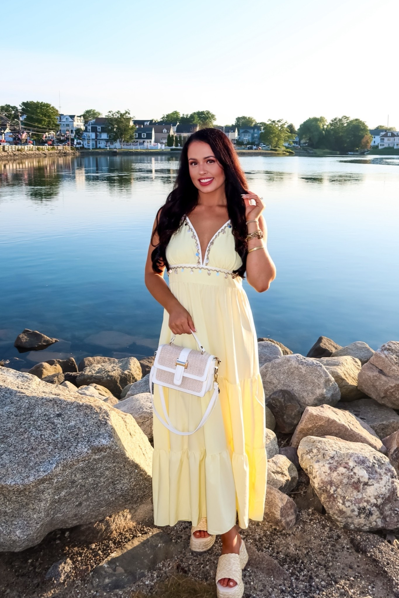 Under $40 Amazon shell halter maxi dress butter yellow (medium, 5+ colors), under $20 Amazon rattan platform heels #founditonamazon

#LTKSaleAlert #LTKootd