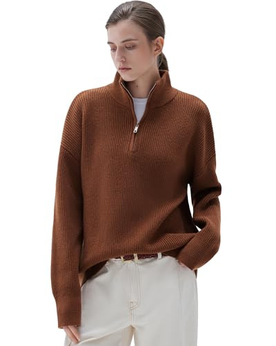 SUUKSESS Women Cashmere Blend Oversized Quarter Zip Pullover Sweater | Amazon (US)