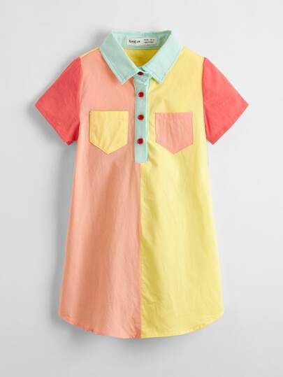 SHEIN Toddler Girls Colorblock Pocket Patched Top | SHEIN