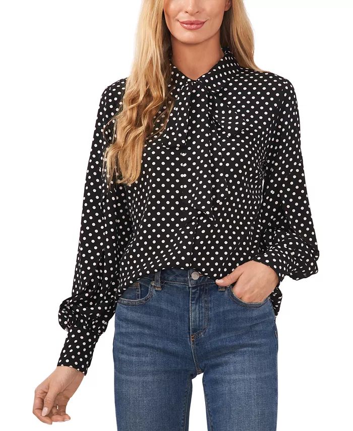 Women's Polka Dot Bow-Neck Button-Front Top | Macys (US)