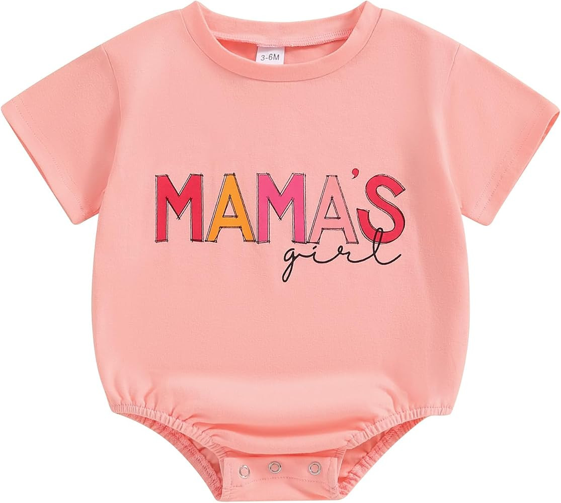 BULINGNA Baby Boy Girl Bubble Romper Solid Bodysuit Short Sleeve Mama’s Girl Mama’s Boy Onesi... | Amazon (US)