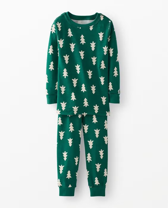 Girls' & Boys' Happy Trees On Green Holiday HannaSoft™ Stretch Pajama Set - Size Big Kids 10 by Hanna Andersson | Hanna Andersson