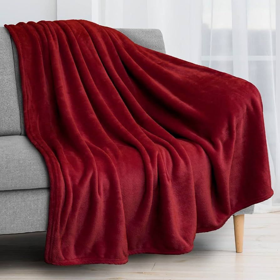 PAVILIA Wine Red Fleece Throw Blanket for Couch, Maroon Burgundy Soft Fuzzy Flannel Throw for Sof... | Amazon (US)