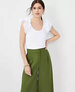 Ruffle Shoulder Scoop Neck Tank Top | Ann Taylor (US)