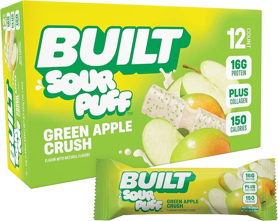 BUILT Bar Sour Puff Protein Bars - Green Apple Crush - 16g Protein Snack Bars with Collagen - Cal... | Amazon (US)