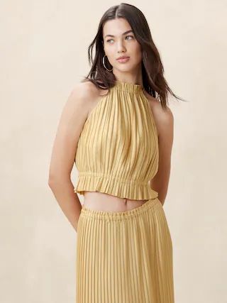 Cropped Pleated Halter Top | Banana Republic Factory