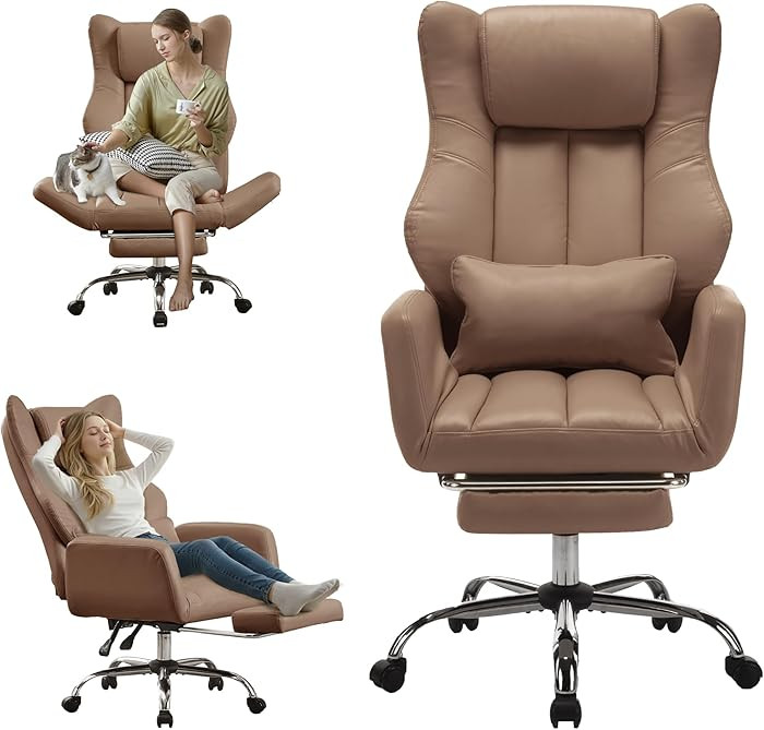 Ergonomic Cross Legged Office Chair with Footrest,Leather Big and Tall Executive Chair with Wheel... | Amazon (US)