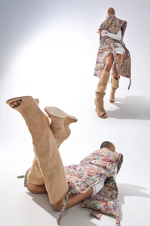 AZALEA WANG VINCENT NUDE FAUX SUEDE OPEN TOE BOOT | AKIRA