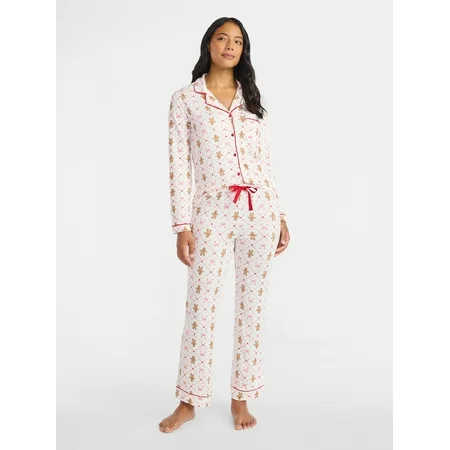 Derek Heart Women's Holiday Notch Collar Top and Pants Pajama Set, 2-Piece, Sizes S-XL | Walmart (US)