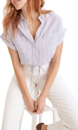 Madewell Stripe Play Linen Blend Drawstring Button-Up Shirt | Nordstrom | Nordstrom