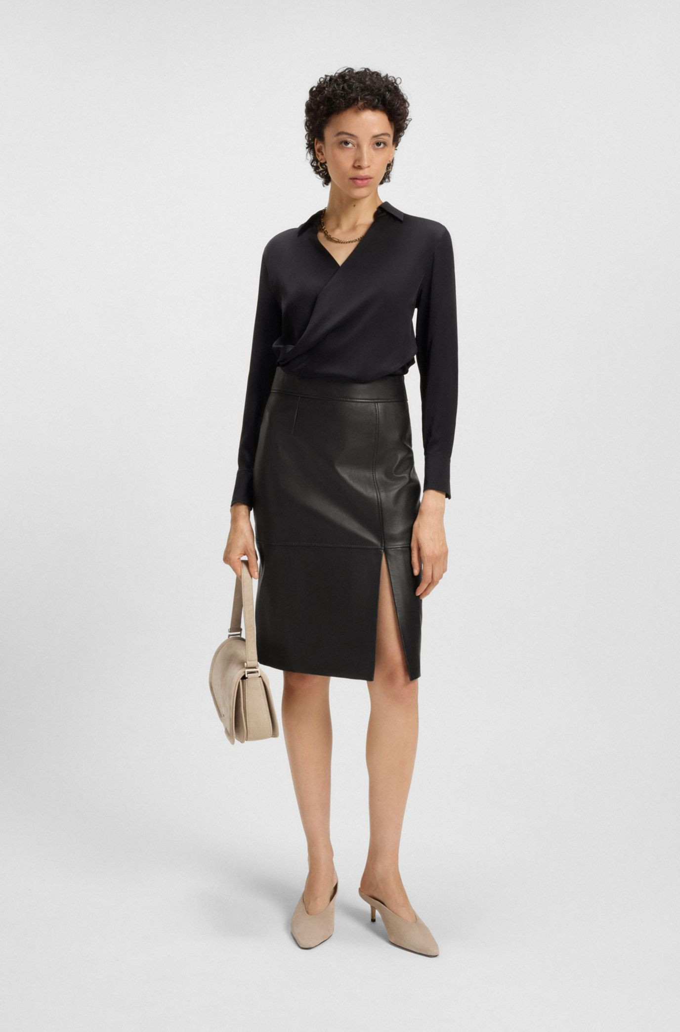 Slim-fit pencil skirt in leather | HUGO BOSS AG - Australia