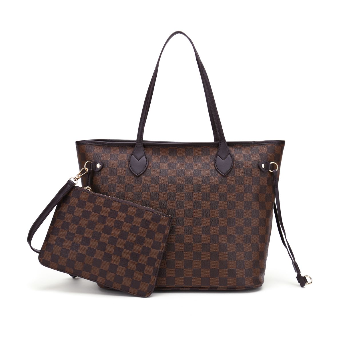TWENTY FOUR Women Handbag Checkered Shoulder Bag Tote Fashion Casual Bag -Leather (CF Brown) | Walmart (US)