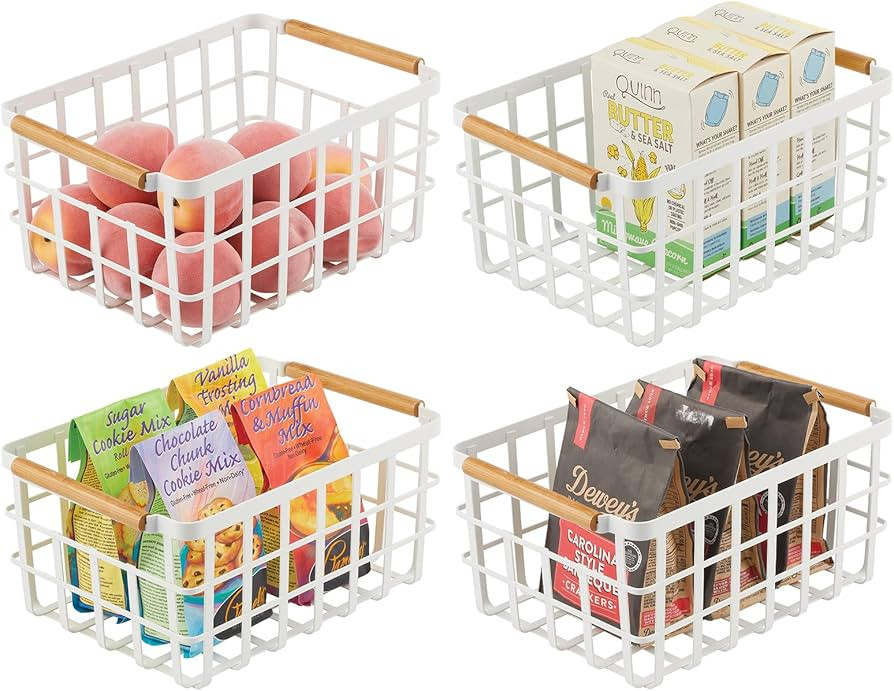 mDesign Metal Wire Food Organizer Storage Bin Basket with Bamboo Handles for Kitchen Cabinets/Pan... | Amazon (US)