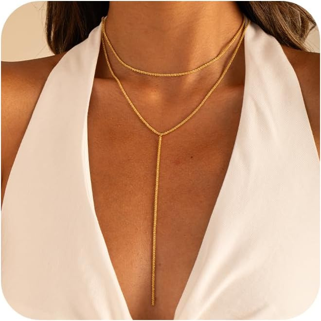 Long Gold Necklaces for Women Trendy, Layered 18k Gold Plated/Silver Lariat Y Necklace Stackable ... | Amazon (US)