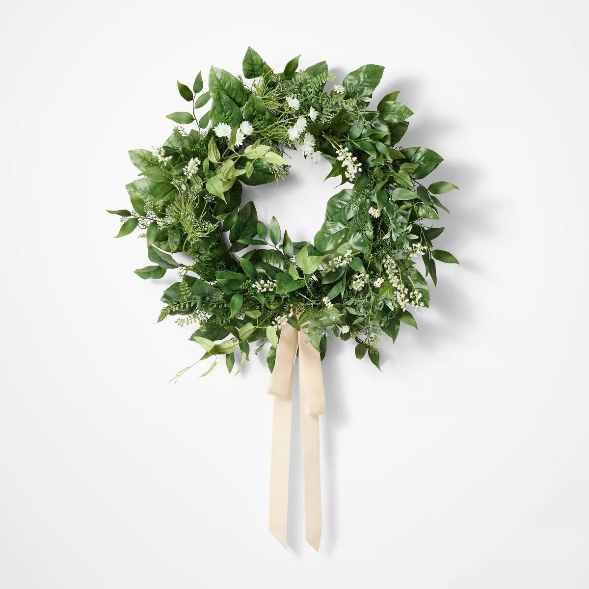 Floral Wreath with Ribbon White - Threshold™ designed with Studio McGee | Target