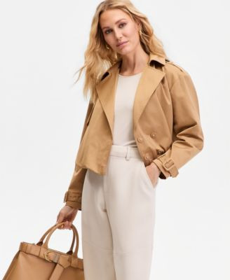 I.n.c. International Concepts Women's Bubble-Hem Short Trench Coat, Macy's Exclusive - Deep Black | Macy's