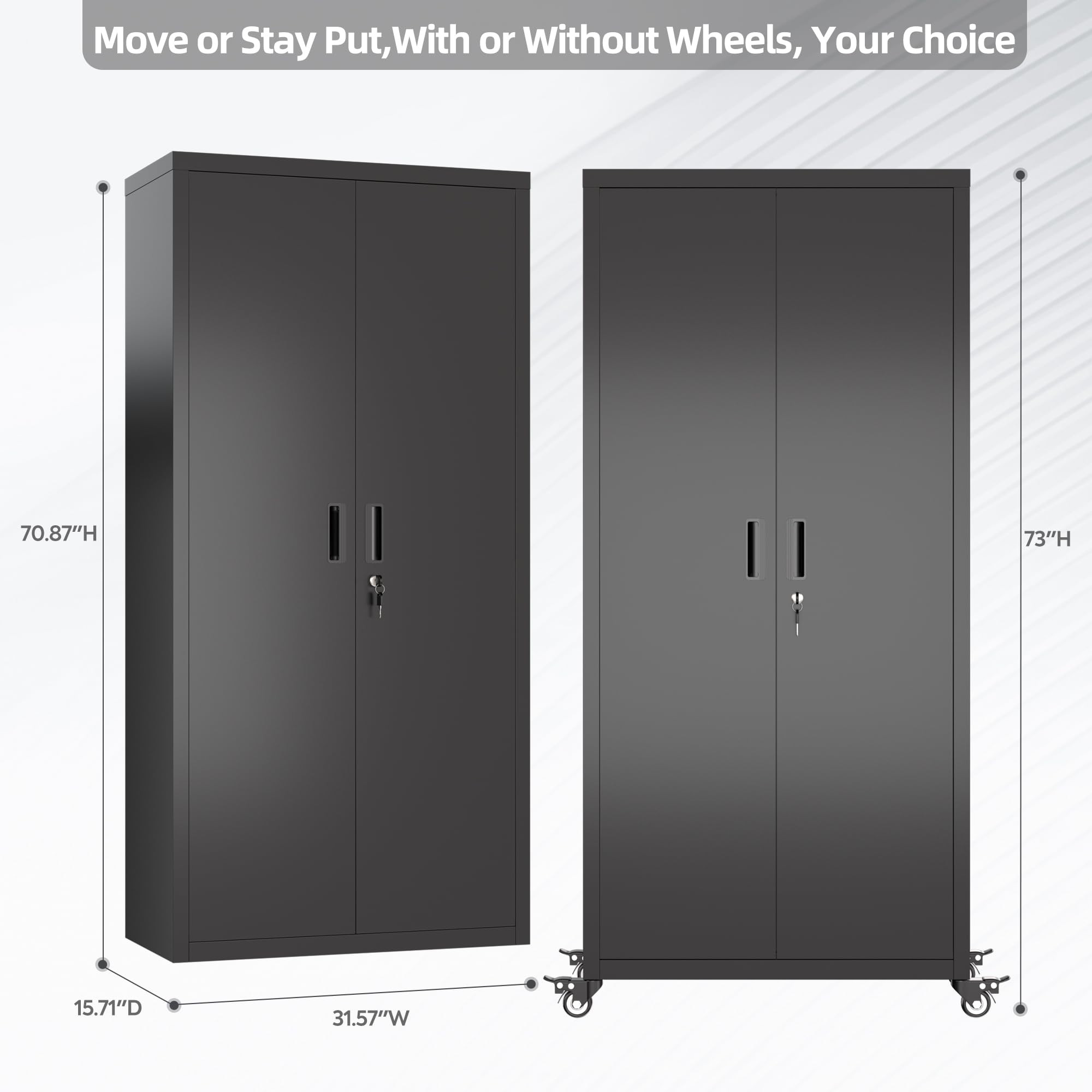 Aobabo 73''H Garage Storage Cabinet with Wheels,Steel Cabinets with 2 Doors and 4 Adjustable Shel... | Amazon (US)