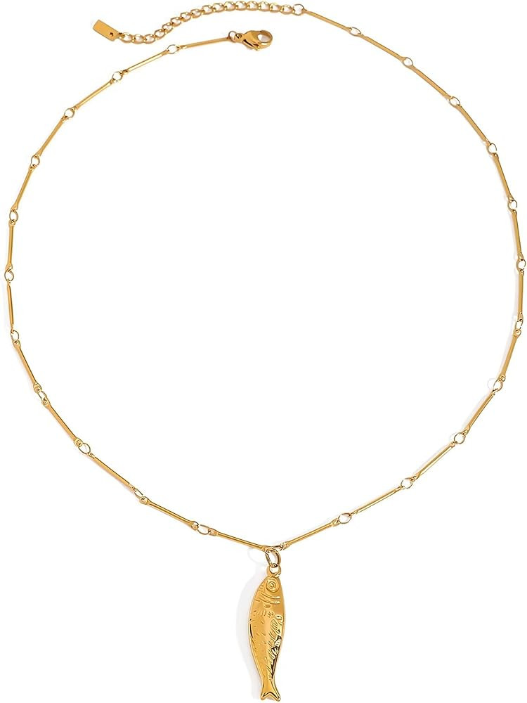 Gold Charm Necklace for Women Trendy,Beach Fish Necklace Dainty Cute Gold Jewelry for Birthday | Amazon (US)