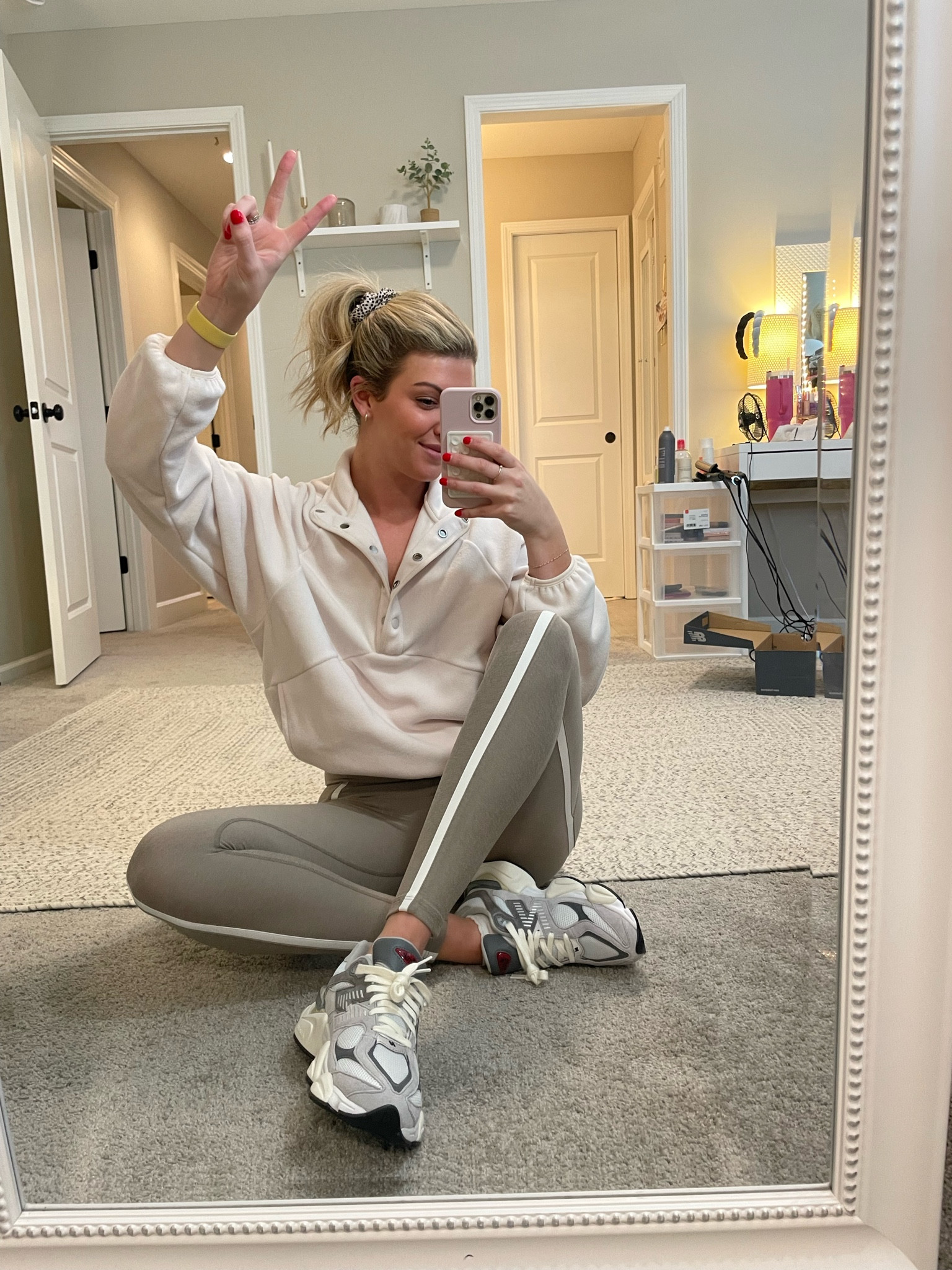 Easiest mom on the go outfit! In a small in the set and medium pull over 🫶🏼 

#LTKfitness #LTKshoecrush