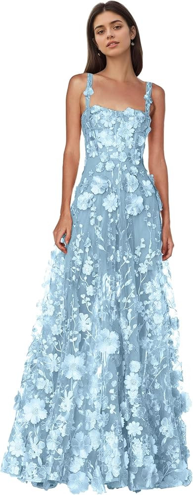 3D Flower Appliques Prom Dress 2026 Floral Embroidery Homecoming Dress for Spring Wedding Guest G... | Amazon (US)