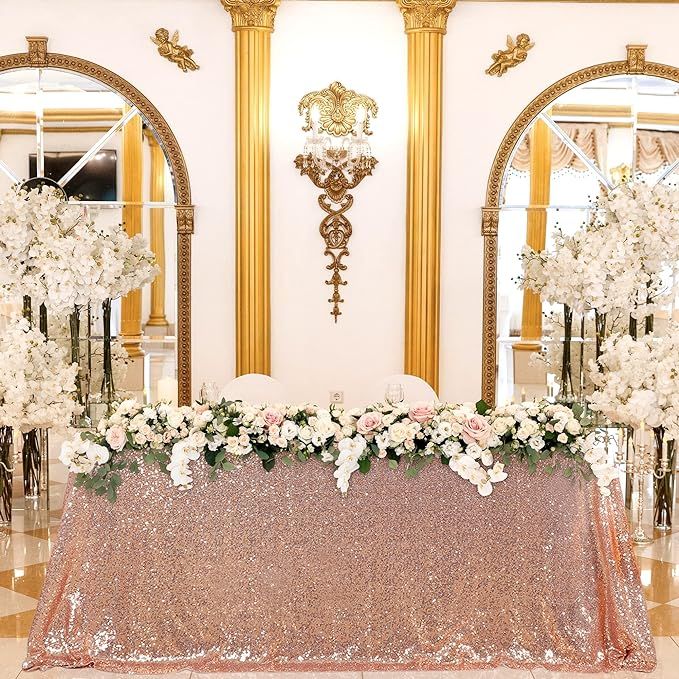 B-COOL Sequin Tablecloth Rose Gold Birthday Tablecloth Rectangular Tablecloth 90x132inch for Wedd... | Amazon (US)