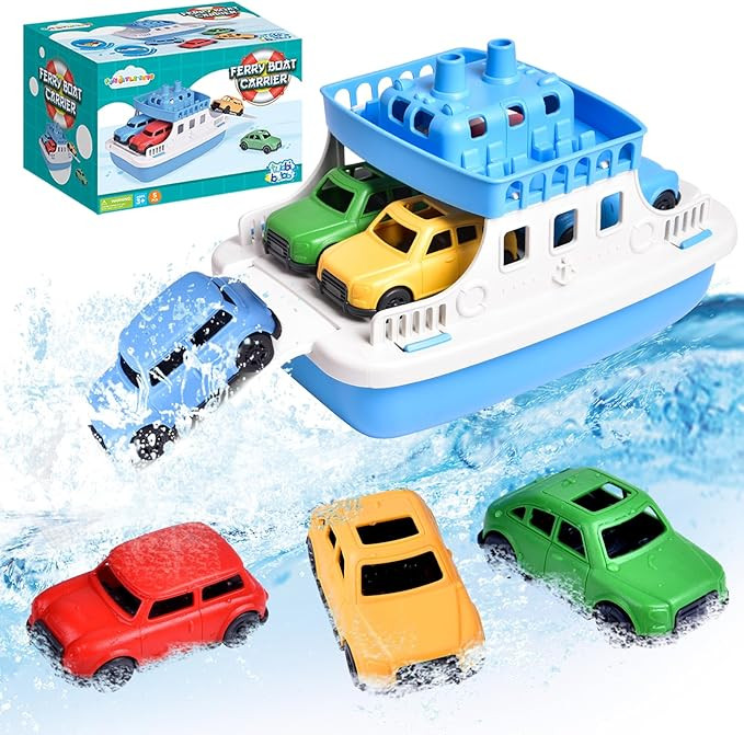 Toy Boat Bath Toys for Toddlers with 4 Mini Car Toys, Kids Water Toys Ferry Boat for Bathtub Bath... | Amazon (US)